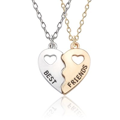 2pcs Romantic Best Friend Pendant Necklace Women Hollow Love Heart Best Friends Forever BFF Friendship Jewelry Collar