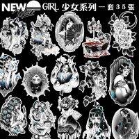 35 Pieces/Set 6x10.5cm Mysterious Gothic Dark Girl Series Small Picture Tattoo Sticker Set Waterproof Men and Women Tide