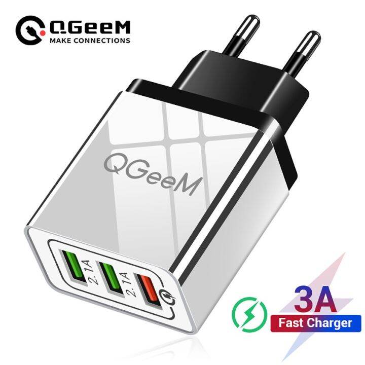 QGEEM 3 USB Charger Quick Charge  Fast USB Wall Charger Portable Mobile  Charger QC  Adapter for Xiaomi iPhone X EU US Plug 