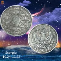 2022 Western Astrology 12 Constellation Coins Scorpio Antique Silver Plated Crafts Gifts Challenge Coin Collection Value