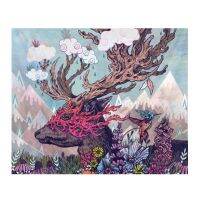 Magic Painting Deer Animal Wall Tapestry Wall Hangings Snow Hill Hippie Art,51x59 inch,Blue Brown