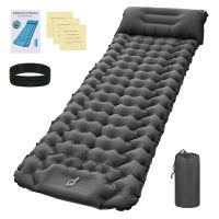 Camping Sleeping Pad พร้อมหมอนในตัวปั๊ม Ultralight Inflatable Sleeping Mat กันน้ำ Camping Air ที่นอนสำหรับ Backpacking เดินป่าเต็นท์เดินทาง