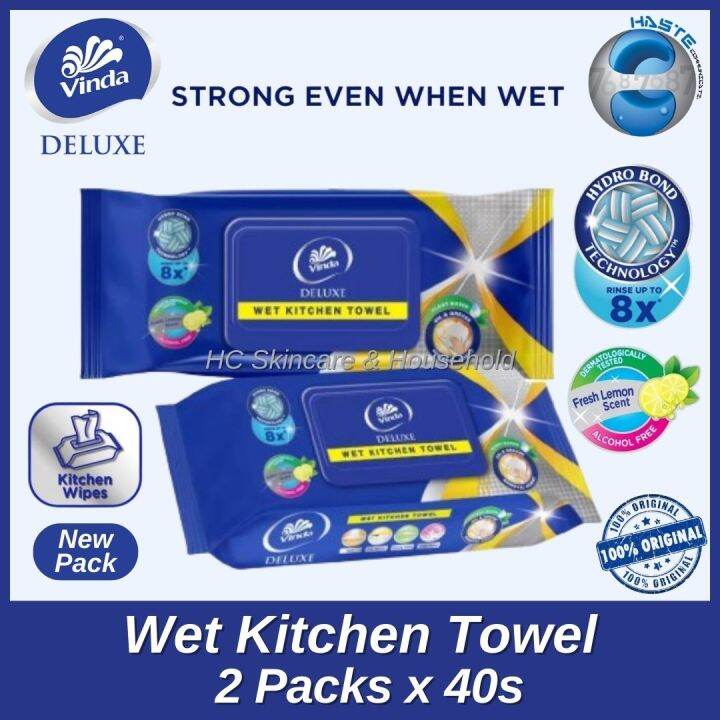 Vinda Deluxe Wet Kitchen Towel 40's x 2 Packs Tisu Basah Dapur 厨房湿纸巾