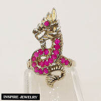 Inspire Jewelry ,แหวนพญานาค นพเก้า/ทับทิม  ตัวเรือนอัลปาก้าอย่างดี (Thai Quality) พรเก้าประการ นำโชค เสริมดวง งานจิวเวลลี่  พร้อมถุงกำมะหยี่