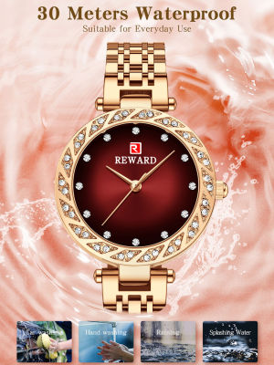 รางวัลการออกแบบใหม่ผู้หญิงนาฬิกาข้อมือแฟชั่นนาฬิกาควอตซ์สายเหล็กป้องกันรอยขีดข่วนนาฬิกาข้อมือแก้ว