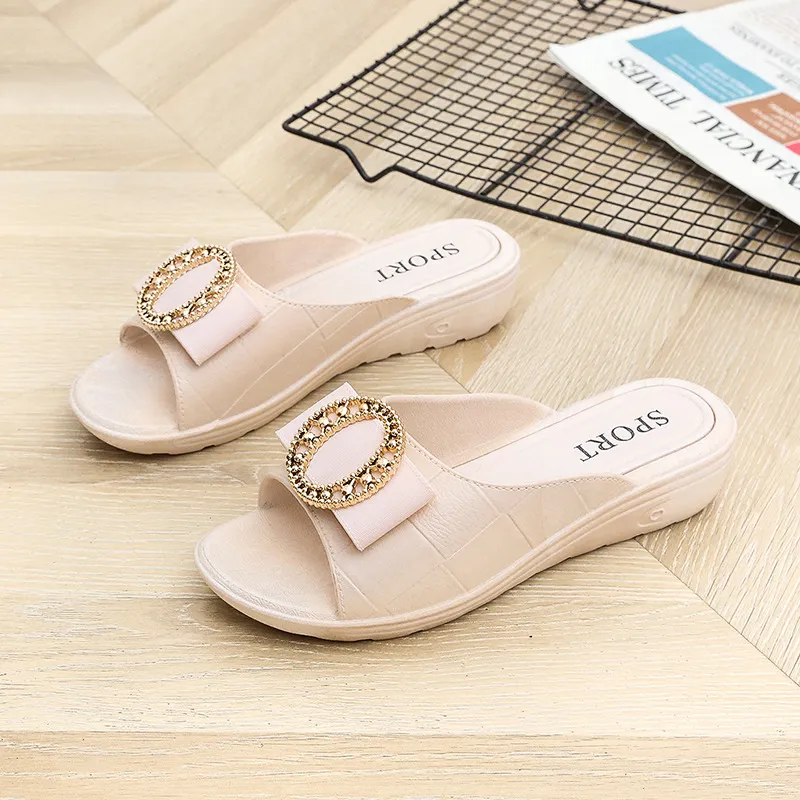 JS Elegant Lady Slip On Jelly Shoe Slides Slipper Kasut Perempuan Selipar  Bertumit 女新款半