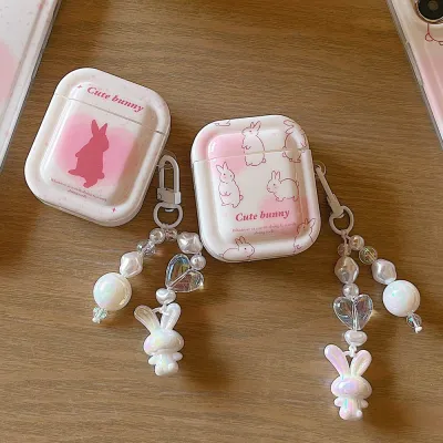 New Square Design Rabbit Bunny Pink Protective Case for AirPods Pro 2 3 Soft Silicone Earphone Case for AirPods 1 Pendant Cover