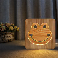 Wood night light Cartoon fox frog lamp USB LED Table Lights cat Wood baby night light for childs Room Decoration led