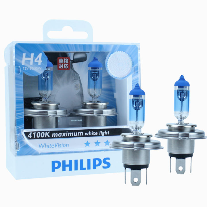 แพ็คละ-2-หลอด-philips-แท้-100-หลอดไฟหน้ารถยนต์-philips-whitevision-h4-4100k-h7-3700k-hb4-3700k-motors-driving-lights-bulbs