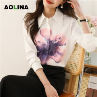 AOLINA 2023ฉบับภาษาเกาหลี Atasan Sifon ขนาดเล็กแฟชั่นพิมพ์ลายเสื้อระดับสูงในฤดูใบไม้ผลิใหม่