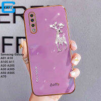 สำหรับ Samsung Galaxy A01 A02 A10 A10S A11 A20 A20S A30 A30S A50 A50S A70 Luxury 6D เพชร Glitter Elk Deer เคสโทรศัพท์สีชุบ Glossy กระจกพื้นผิว Soft TPU ปกหลัง