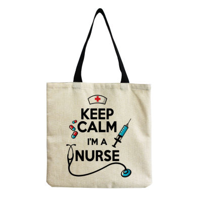 Spot Nurse Letter Printed Shoulder Bag Large Capacity Tote Reusable Tote Bag