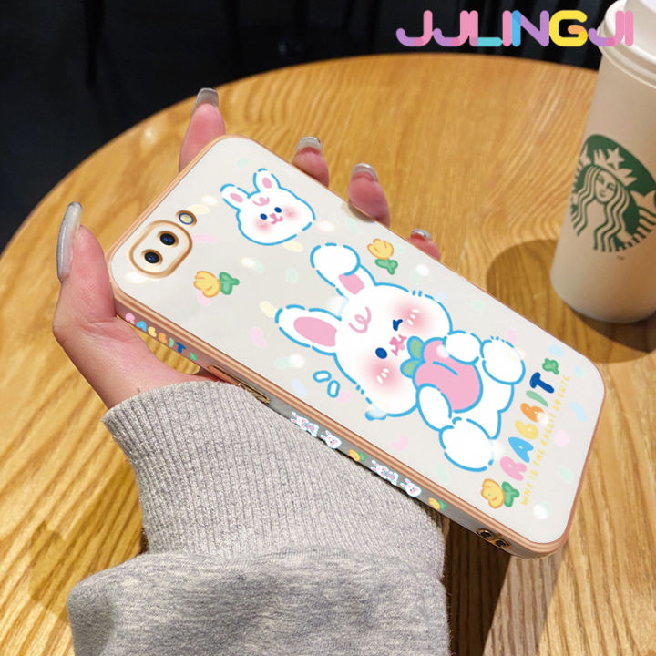 jjlingji-เคสสำหรับ-oppo-a5-2018-a3s-c1-realme-a12e-กระต่ายสีขาวน่ารักการ์ตูนหรูหราชุบเคสมือถือกรอบสี่เหลี่ยมเคสด้านหลังซิลิโคนกันกระแทกเคสป้องกันเลนส์กล้อง