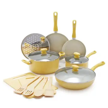 chepaa: GreenLife Soft Grip Healthy Ceramic Nonstick Yellow Cookware Pots  and Pans Set, 16-Piece