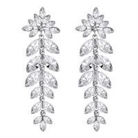 Fashion Crystal Leaf Long Drop Earrings for Elegant Women Bridal Earrings Wedding Jewelry Accessories Gift