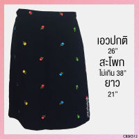 USED - Black Floral Skirt | กระโปรงสั้นสีดำ สีแดง เอวปกติ ลายดอก ลายปัก ทรงเอ กระโปรงทรงเอ ทำงาน มือสอง