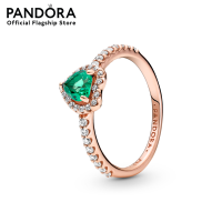 Pandora Heart 14k rose gold-plated ring with green crystal and clear cubic zirconia เครื่องประดับ แหวน แหวนโรสโกลด์ สีโรสโกลด์ แหวนสีโรสโกลด์ แหวนหัวใจ แหวนแพนดอร่า แพนดอร่า