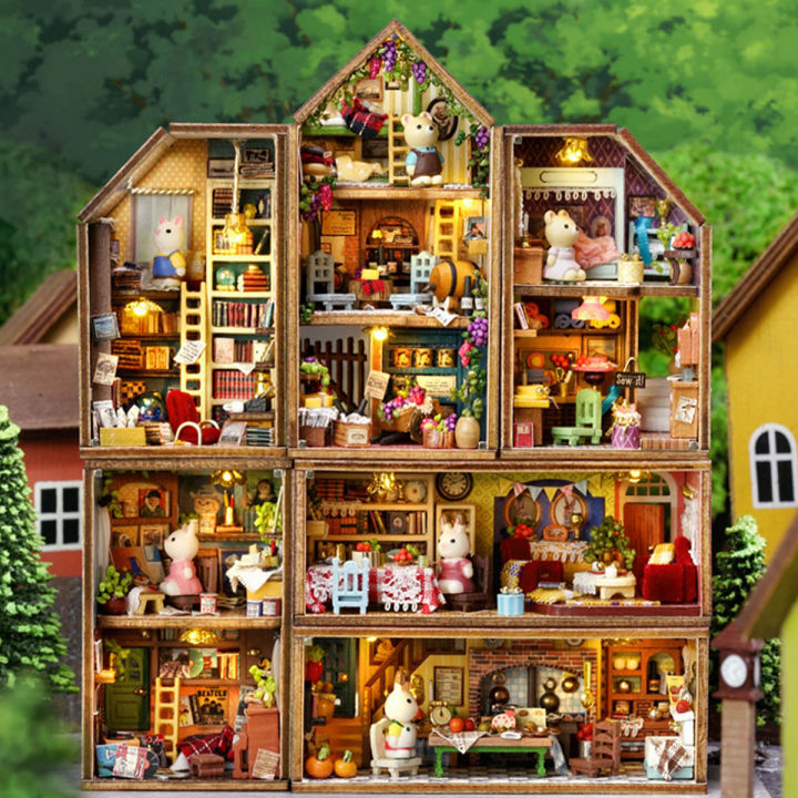 cutebee-บ้านตุ๊กตาdiy-บ้านของเล่น-ตัวต่อไม้-ของจิ๋ว-ของเล่น-diy-สร้างเมืองของเล่นบล็อก