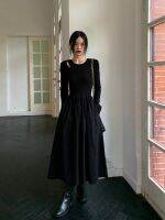 【YF】 Vintage Knitting Maxi Wedding Dresses for Women Clothing O Neck Office Lady Casual Pockets Bodycon Midi Dress Winter 2022 Black