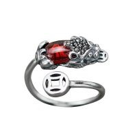 S925 pure silver ring the mythical wild animal men garnet copper blessing Thai silver domineering tide male character tide female jewelry —D0517