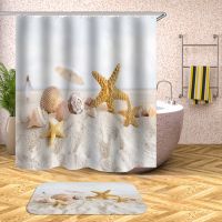 2023 Waterproof Shower Curtain Beach Shell Sea Bath Curtains For Bathroom Bathtub Bathing Cover Extra Large Wide With 12pcs Hooks