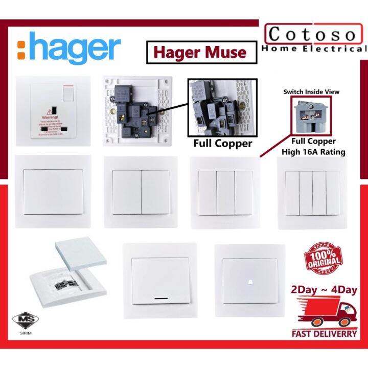 HAGER Muse 1G /2G /3G/ 4G/ Bell Switch /20a Double pole (Hager Muse