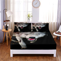 A Fierce Dog Digital Printed 3pc Polyester Fitted Sheet Mattress Cover Four Corners with Elastic Band Bed Sheet Pillowcases