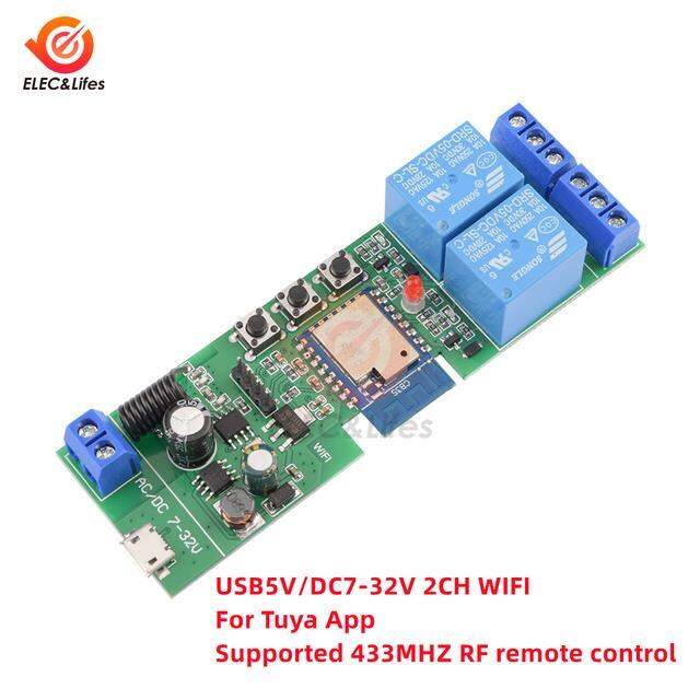 dc-5v-7v-32v-2-channel-wifi-remote-control-relay-switch-module-supports-433mhz-remote-control-for-ewelink-tuya-app-system