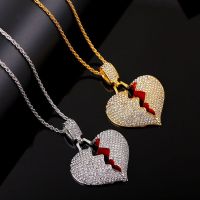 LATS Hip-hop Broken Heart Necklaces for Unisex Rhinestone Cracking Love Women Men Big Pendant Necklace New Design Jewelry Gift Fashion Chain Necklaces