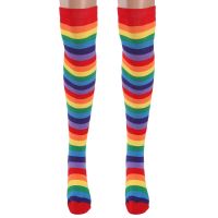 THLB0P 8X Colorful Rainbow Striped Socks Over the Knee Clown Striped Costume High Stockings for Halloween Cosplay Parties