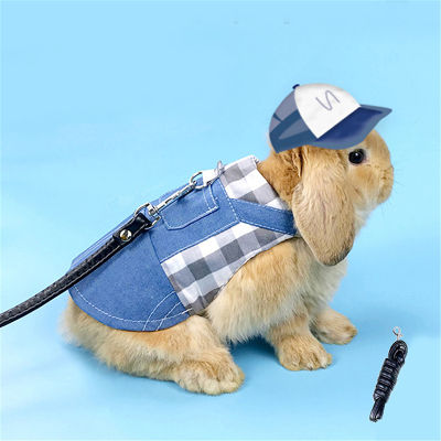 Pet Rabbit Clothes Denim Jacket Coat Small Animal Harness Leash Vest Bag Hat Set