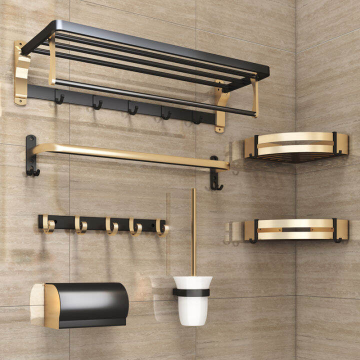 Aluminum Bathroom Accessories Set black Gold Bathroom Shelf Towel Rack