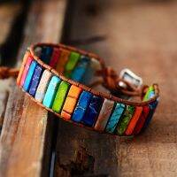 Chakra Jewelry Color Stone Tube Beads Leather Wrap Couples Gifts