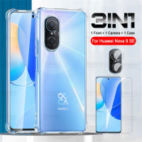 กล้อง3in1กระจกนิรภัย + เคสใสสำหรับ Huawei Nova 9 SE,อุปกรณ์ป้องกันหน้าจอ Huawey Nova9 9SE Nove9SE 5G เคสกันกระแทกแบบนิ่ม