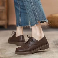 ร้อน, ร้อน★Women soft leather lace up oxford shoes casual thick-soled retro students shoes