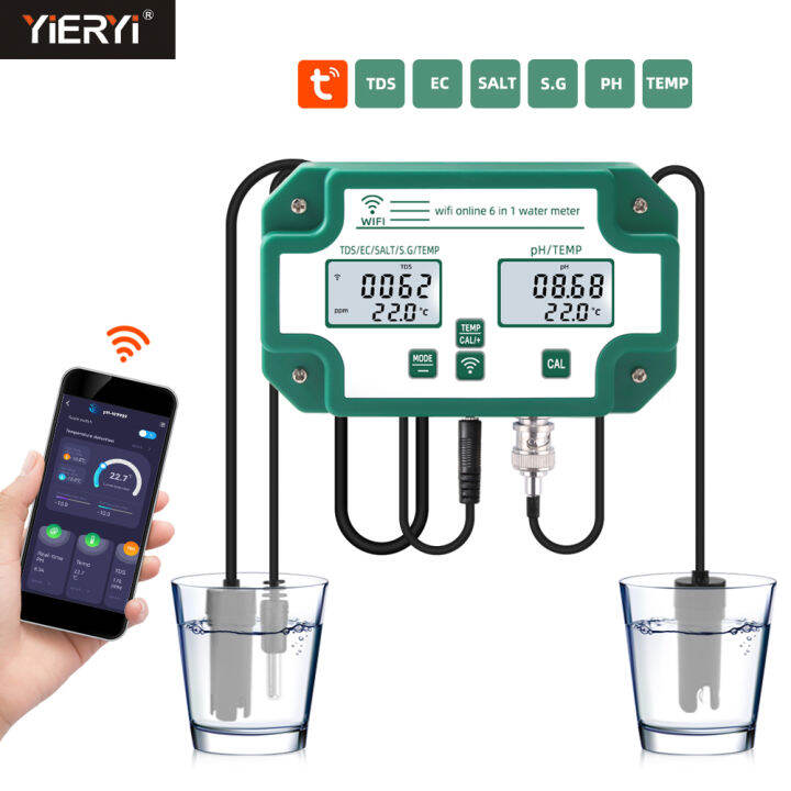 Wi-Fi Water Quality Tester 6-in-1 PH Monitor Measure PH/EC/TDS/Salinity