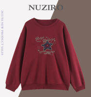 NUZIRO เสื้อกันหนาวคอกลมคู่สำหรับผู้หญิงพิมพ์ลายดาวตัวอักษรแบบหลวมสำหรับ#C0088