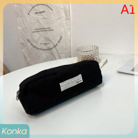 ✨ Konka กล่องดินสอสีดำกระเป๋าใส่ปากกาผ้าใบกระเป๋าใส่ดินสออุปกรณ์การเรียน