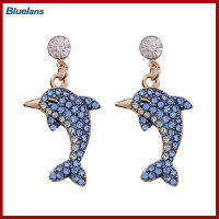 Bluelans®รูปร่างโลมาน่ารักเต็มรูปแบบ Rhinestone ฝังผู้หญิงต่างหูเม็ดกลมเครื่องประดับของขวัญ