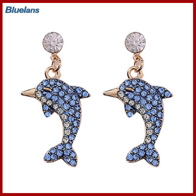 Bluelans®รูปร่างโลมาน่ารักเต็มรูปแบบ Rhinestone ฝังผู้หญิงต่างหูเม็ดกลมเครื่องประดับของขวัญ