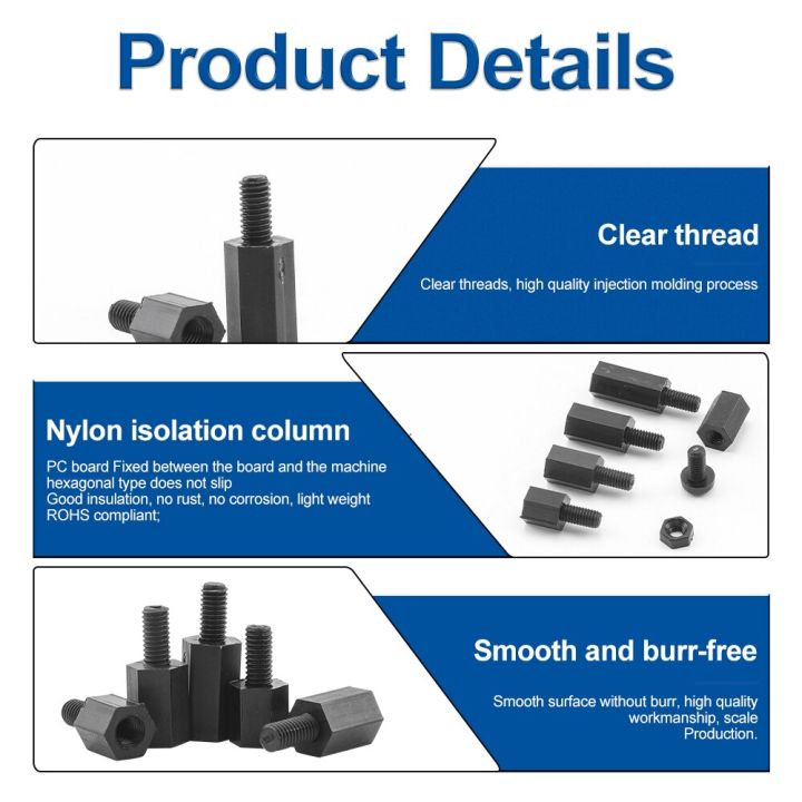 ชุดข้อต่อ-hex-standoff-ไนลอนของผู้หญิงตัวผู้พร้อมน็อตสกรูพลาสติก-m2-m2-5-m3-m4ฉนวนกันความร้อนสแตนด์ออฟพลาสติกชุดสเปเซอร์ไนล่อน