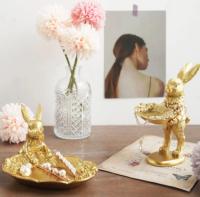 Gold Rabbit Storage Tray Modern Light Luxury Statue Figurines For Interior Creative Study Desktop Decor Accessorie