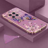 เคสสำหรับ Vivo X90 5G หรูหราผีเสื้อที่สวยงามด้วยกล้องดอกไม้เคสโทรศัพท์ขอบชุบซิลิโคนฝาครอบนิ่มพร้อมฟรีสายคล้อง