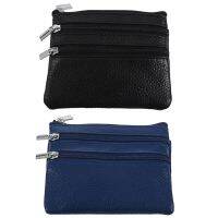 2Pcs Leather Change Coin Purse with 4 Pockets and Keychain for Women - Black &amp; Blue