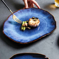 Ceramic Food Plates Sets Blue Irregular Fruit Salad Flat Dishes Household Tableware Decoration Dinnerware Trays Kitchen Supplies