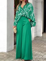 Wide Leg Pants Two Piece Sets Outfits Womens Spring New LOOSE Long Sleeve Button Shirt Suit Casual 2pcs Set for Lady Female