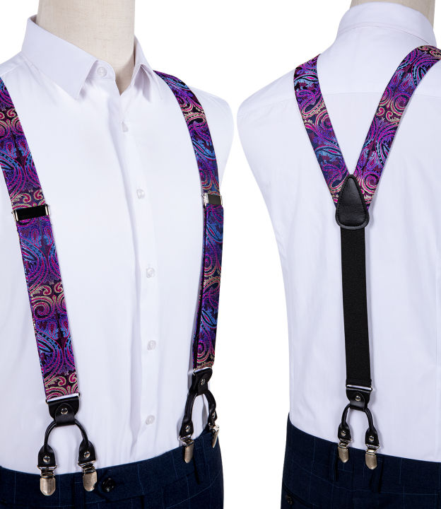 แฟชั่นดอกไม้สีม่วงผู้ชาย-suspenders-bow-tie-ชุดยืดหยุ่น-y-back-6คลิปวงเล็บงานแต่งงานอุปกรณ์เสริม-suspenders-dibangu