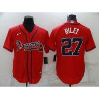 เสื้อปักคุณภาพสูงและเป็นที่นิยมมากที่สุด 2022 MLB Atlanta Braves 27 Austin Riley White Gold Red Navy Blue Baseball Jersey