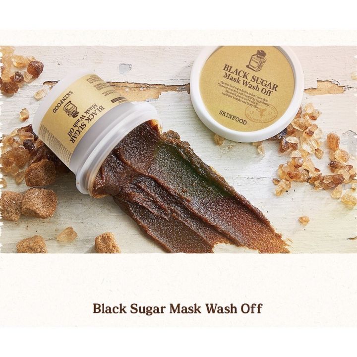 skinfood-black-sugar-mask-wash-off-100mlช่วยขจัดเซลล์ผิวเก่าอันเป็นสาเหตุของความหมองคล้ำ-ให้ผิวสวยใส-สารบำรุงที่เข้มข้น-จากแร่ธาตุ-และวิตามินต่างๆ