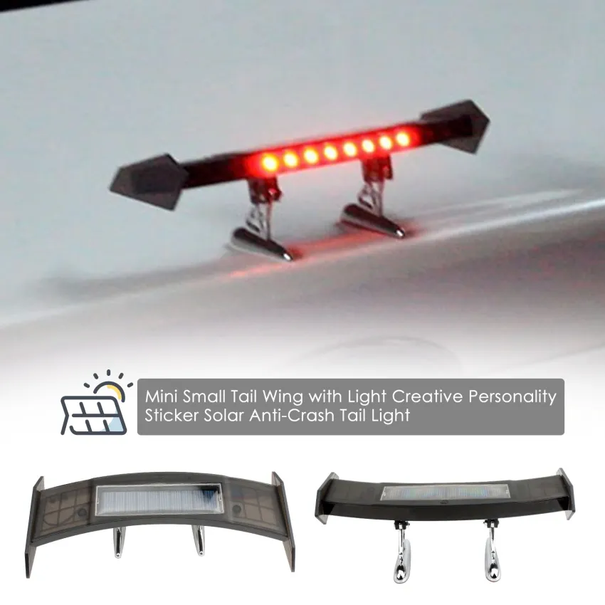 Universal Car Mini Rear Wing Spoiler LED Rear Light Solar Powered Warning  Lamp